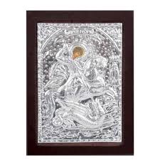 Икона Свети Георги със сребърно покритие 21 см