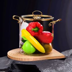 кехлибарена стъклена тенджера 5,5 л със златни дръжки
