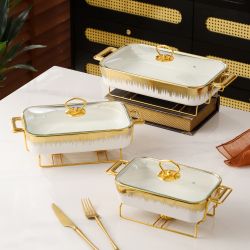 съд за печене и топло сервиране White & Gold 31 и 38.5 см - керамика
