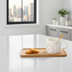 чаша за капучино или чай, чинийка, лъжичка Bamboo White - порцелан