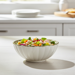 ретро купа за салати, супи, 16 см, зелен кант