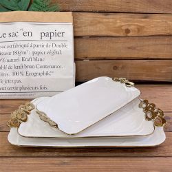 Порцеланово плато Morello Golden Ribbon в два размера с луксозни златни дръжки под формата на панделка