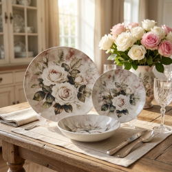 Луксозен керамичен сервиз за хранене Morello White Roses от 18 части с флорален мотив от онлайн магазин liv.bg