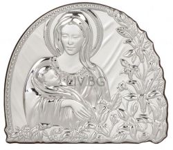 Икона 19 х 16,5 Богородица и Младенеца със сребърно покритие 
