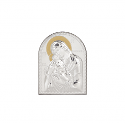 икона 10 х 7 Богородица и Младенеца със сребърно покритие
