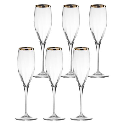 кристални чаши за шампанско 6 бр. MONALISA OPTIC GOLD RIM - Made in Italy
