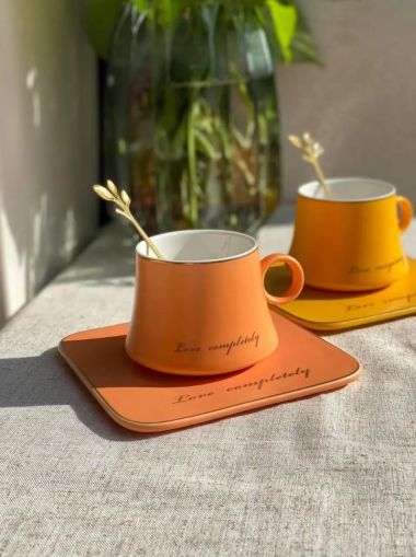 Чаша, чинийка, лъжичка ORANGE LOVE COMPLETELY