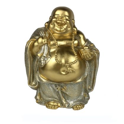 статуетка Смеещият се Буда Хотей, изправен с торба пари