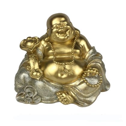 статуетка Смеещият се Буда Хотей, седящ с броеница 