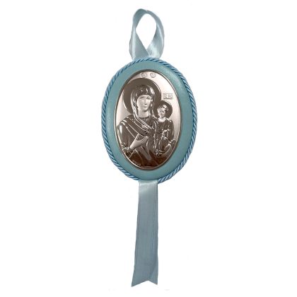 икона за момче 11,5 x 9 см Св. Богородица и Младенеца със сребърно покритие