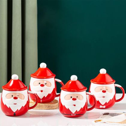 коледна чаша 450 мл с капак и лъжица - порцелан