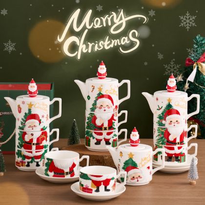 коледен комплект 2 чаши и кана за чай с цедка Santa Christmas