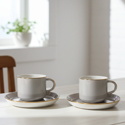 комплект за двама: 2 чаши 200 мл с 2 чинийки Modern Gray