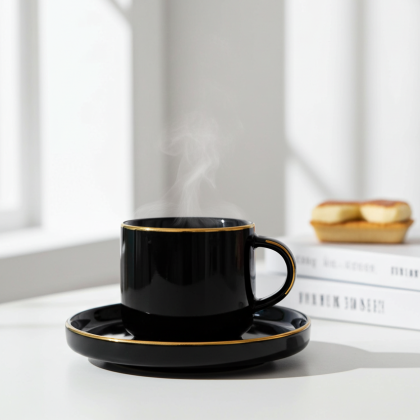 комплект за двама: 2 чаши 200 мл с 2 чинийки Modern Black