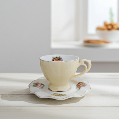 чаши за кафе 2 бр. с чинийки Yellow Magic - порцелан