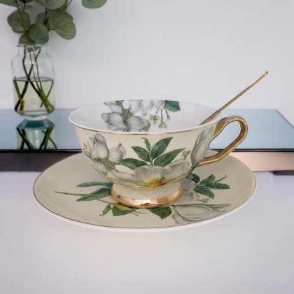 чаша за кафе/ капучино, чинийка, лъжичка Special Rose Cream - порцелан