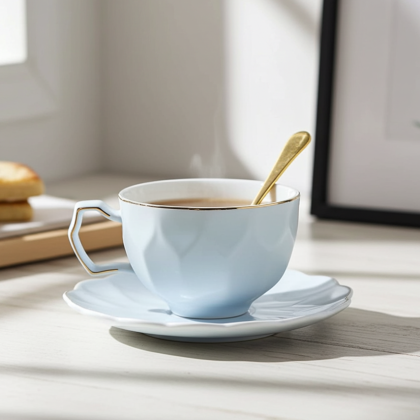 чаша за кафе, капучино или чай, чинийка, лъжичка Fresh Nordic Light Blue - нежен и лек порцелан