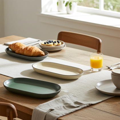 керамично овално плато за сервиране 31 см Nordic Green, Beige, Gray