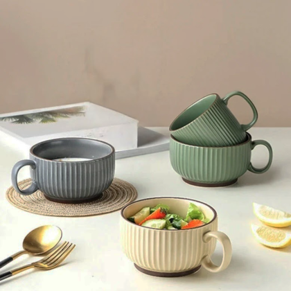 керамична купа с дръжка 420 мл Nordic Green, Beige, Gray