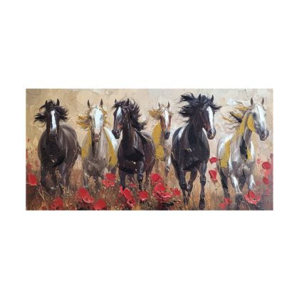 картина Бягащи коне и макове 80 х 40 см