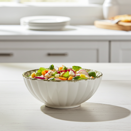 ретро купа за салати, супи, 16 см, зелен кант