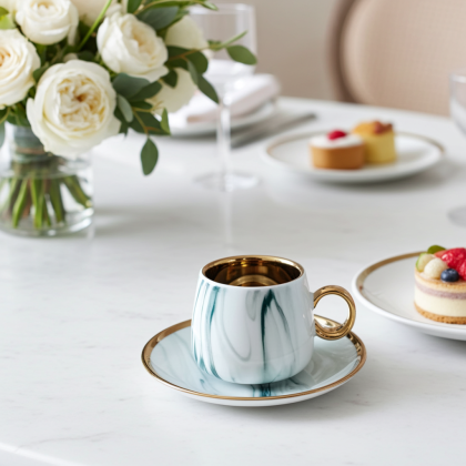 Чаши за кафе 12 ч. Blue & Gold Marble