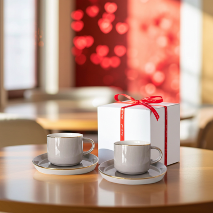 комплект за двама: 2 чаши 200 мл с 2 чинийки Modern Gray - порцелан