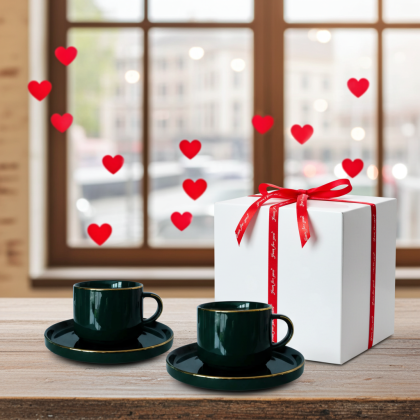 комплект за двама: 2 чаши 200 мл с 2 чинийки Modern Green - порцелан