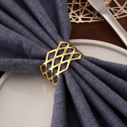 Елегантни Златни пръстени за салфетки Morello с геометричен дизайн – Комплект 6 бр. за декорация на маса  