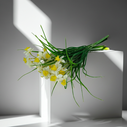 Декоративен букет от бели нарциси Morello – Real Touch усещане, 35 см