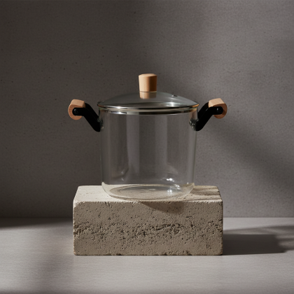 Стъклена тенджера Morello Crystal 5.5 литра от боросиликатно стъкло с дървени дръжки