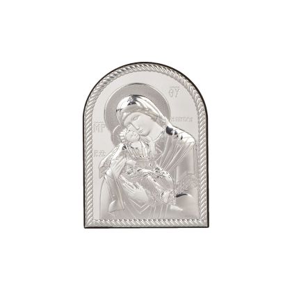 Икона 13,5 Х 10 Св. Богородица и Младенеца със сребърно покритие 