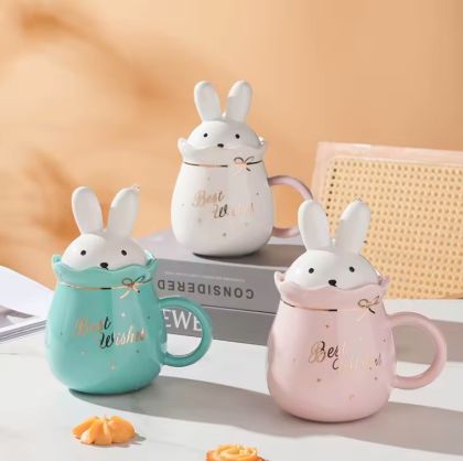 Великденска чаша със сламка Бял или Зелен Заек - порцелан