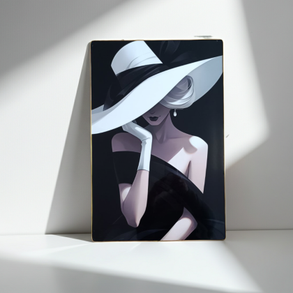 Луксозно пано Morello от акрилно стъкло с дама с перлена обеца, златна алуминиева рамка, 40х60 см от liv.bg