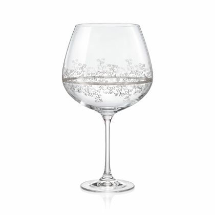 Комплект от 6 обемни кристални чаши за червено вино Bohemia Crystalex Viola Platinum с гравиран платинен декор