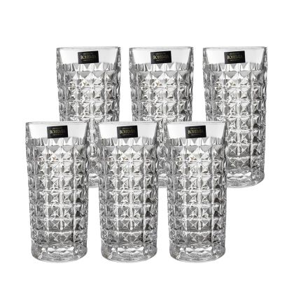 Комплект от 6 броя високи кристални чаши за вода и безалкохолно Bohemia Crystal Diamond с вместимост 260 мл