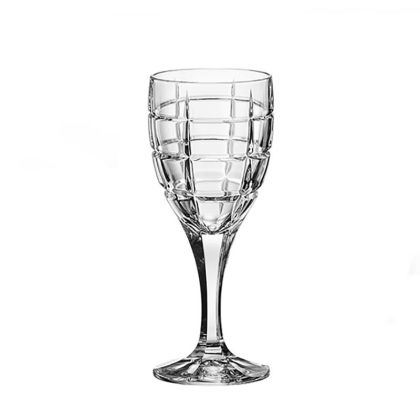 Комплект от 6 броя чешки кристални чаши за бяло вино на столче Bohemia Crystal серия Timesquare 240 мл с квадратен дизайн