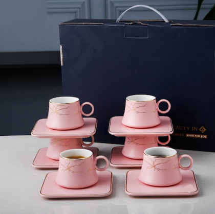 чаши за кафе еспресо Morello Pink Square - 12 части порцелан