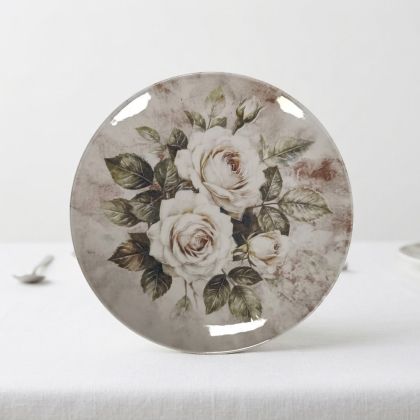 Керамична основна чиния Morello White Roses 26.5 см с дизайн на бели рози от онлайн магазин liv.bg