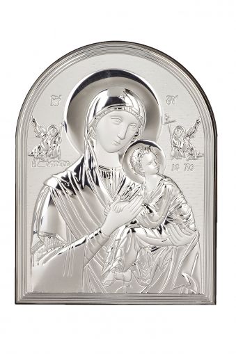 Икона 10 х 7 Богородица и Младенеца със сребърно покритие 