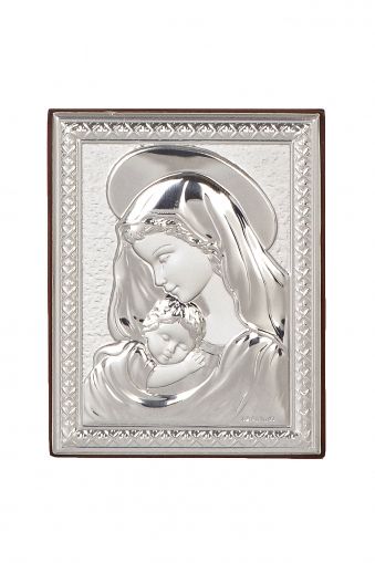 Икона 7 х 5 см Св. Богородица и Младенеца със сребърно покритие