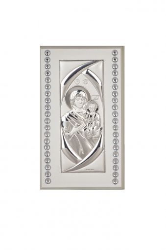 Икона 10 х 6 см Богородица и Младенеца със сребърно покритие 