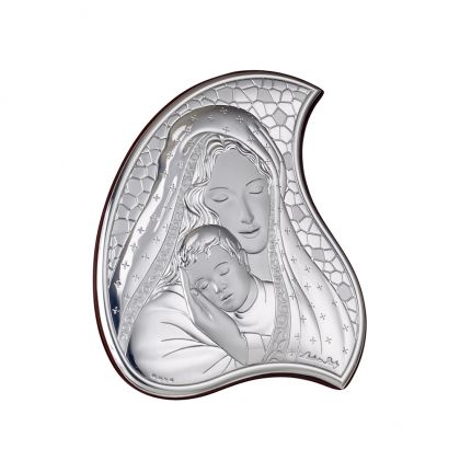 Икона 13 х 11 см Св. Богородица и Младенеца със сребърно покритие