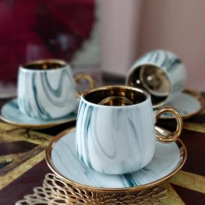 Чаши за капучино или чай 12 ч. BLUE & GOLD MARBLE