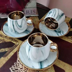 чаши за капучино или чай 12 ч. BLUE & GOLD MARBLE