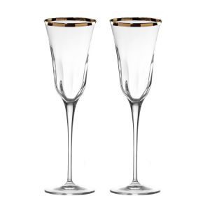 Кристални чаши за шампанско 2 бр.  JULIA OPTIC GOLD RIM - Made in Italy