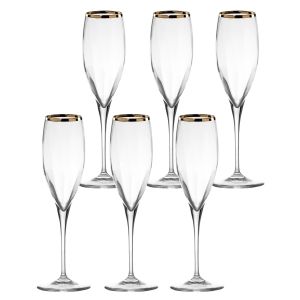 Кристални чаши за шампанско 6 бр. MONALISA OPTIC GOLD RIM - Made in Italy