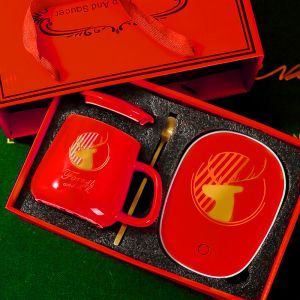 Комплект чаша с капак, лъжичка и нагревател FOREST DEER GREEN & RED