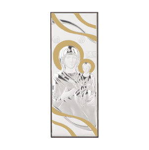 Икона 14.5 х 5.5 Богородица и Младенеца със сребърно и златно покритие