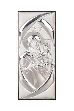 Икона 14.5 х 5.5 см Св. Богородица и Младенеца със сребърно покритие 